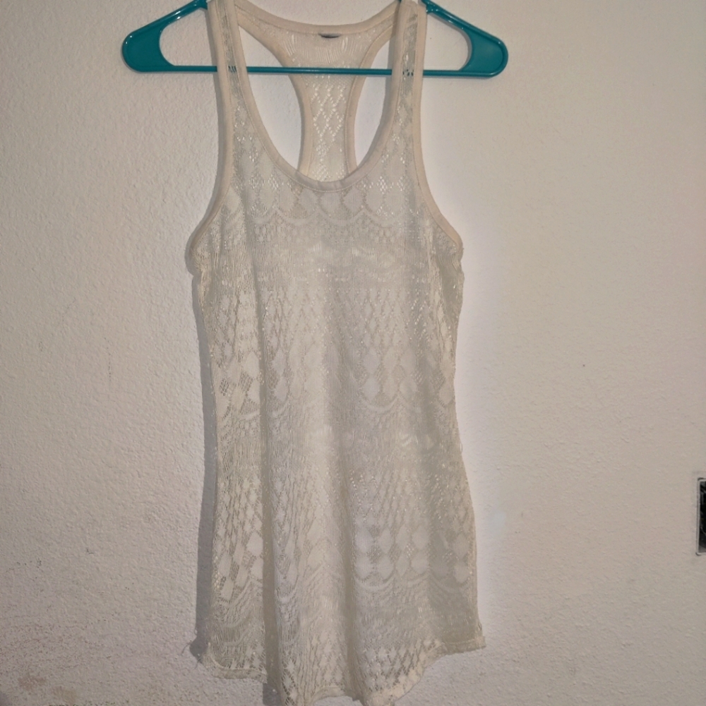 Eyelet racer back tank top off-white